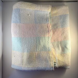 Vintage Cotton Woven Baby Blanket Pastel Plaid Block Square Stripe Block 52x36.5